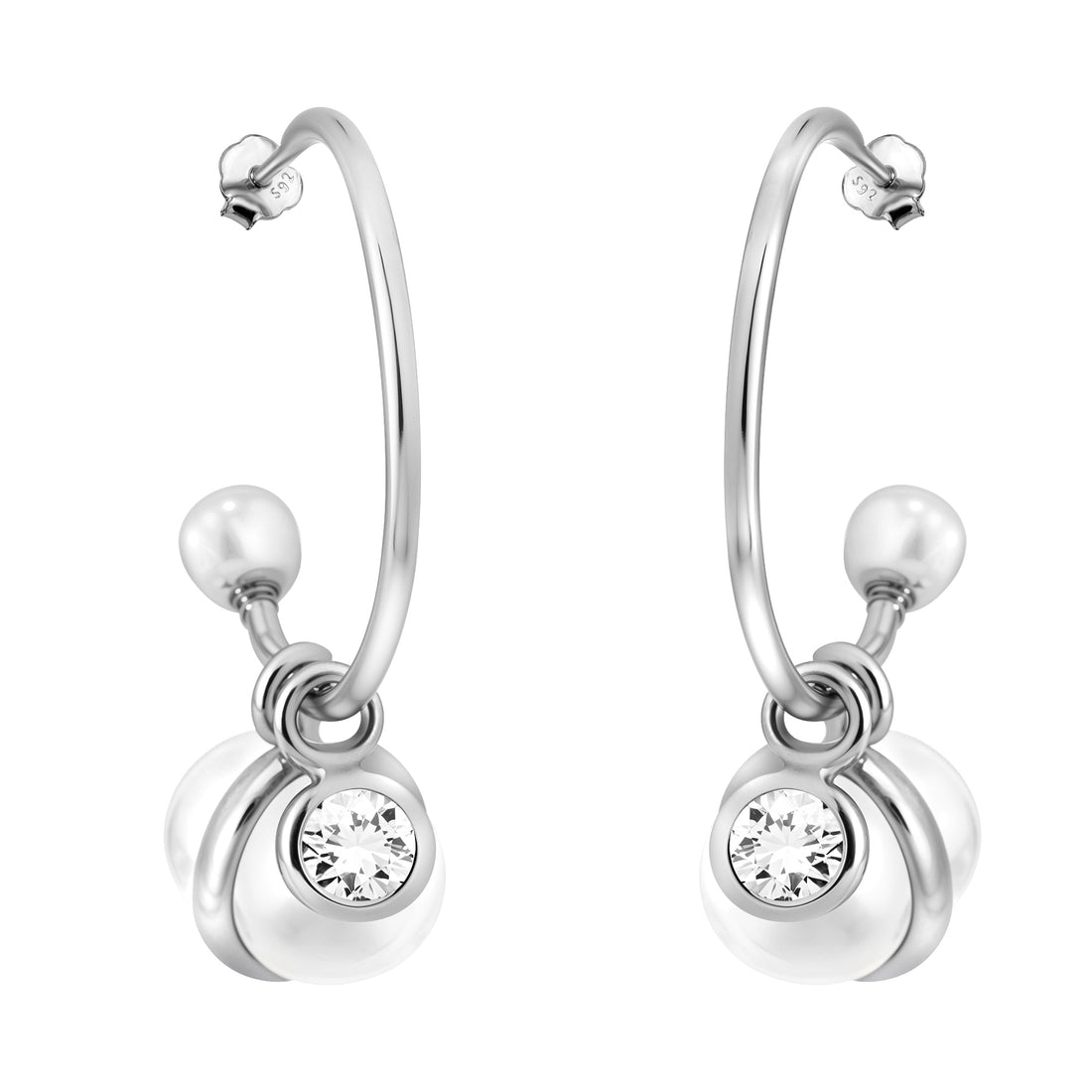 Perle Steck Creolen in 925 Silber