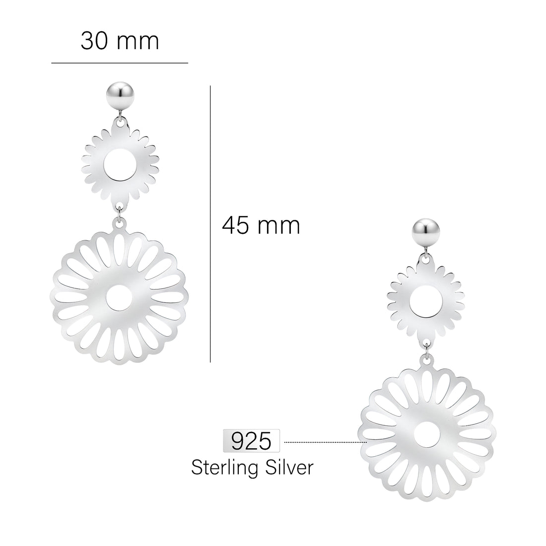 Blume Ohrhänger in 925 Silber