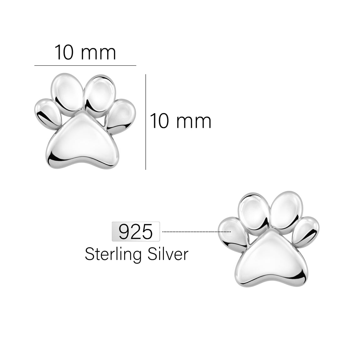 Pfote Ohrstecker in 925 Silber