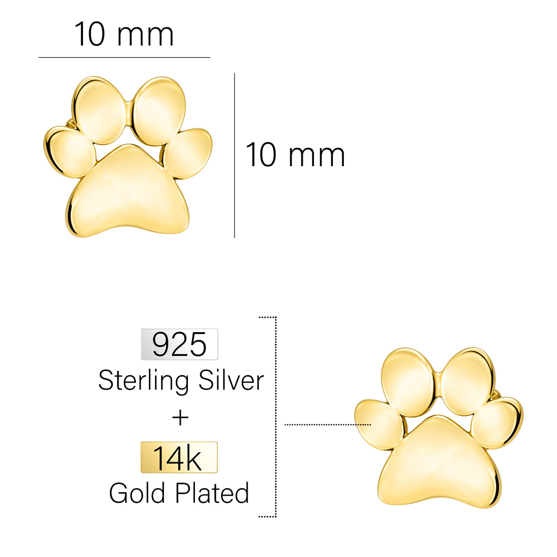 Pfote Ohrstecker in 925 Silber