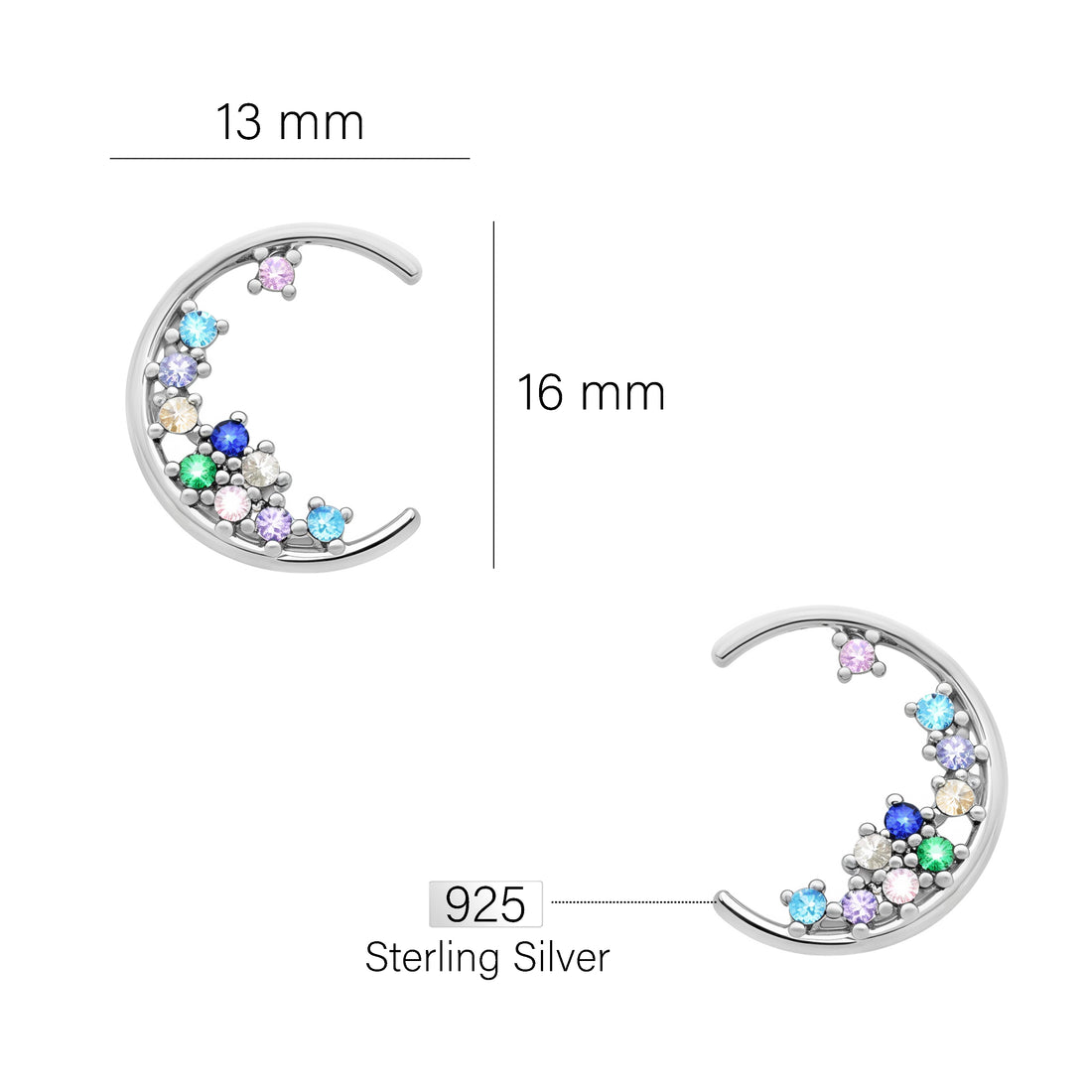 Mond Ohrstecker in 925 Silber