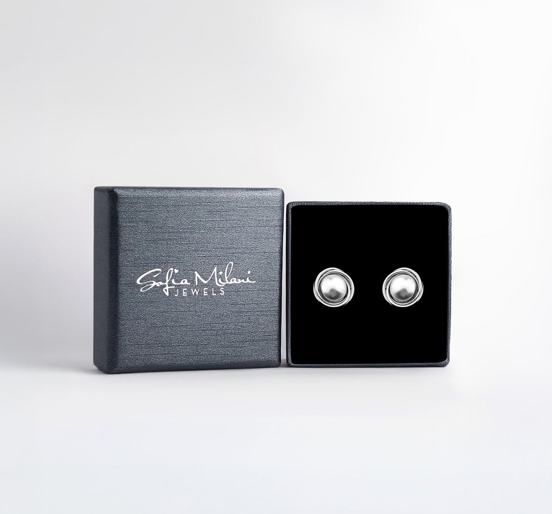 Boxansicht von Perlen Ohrstecker in 925 Silber von Sofia Milani - E1114