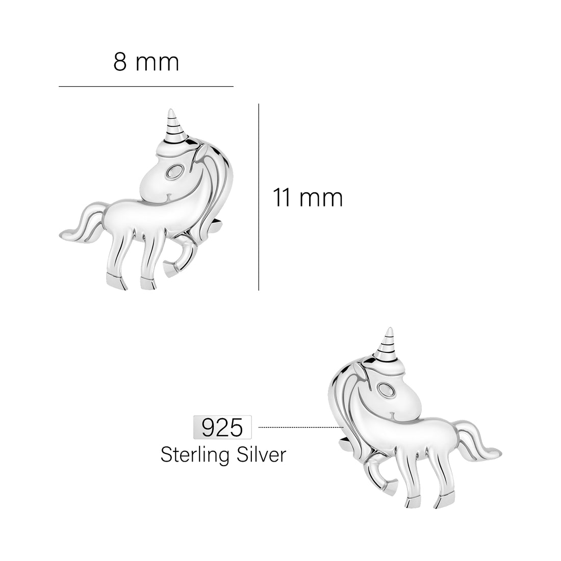 Einhorn Ohrstecker in 925 Silber