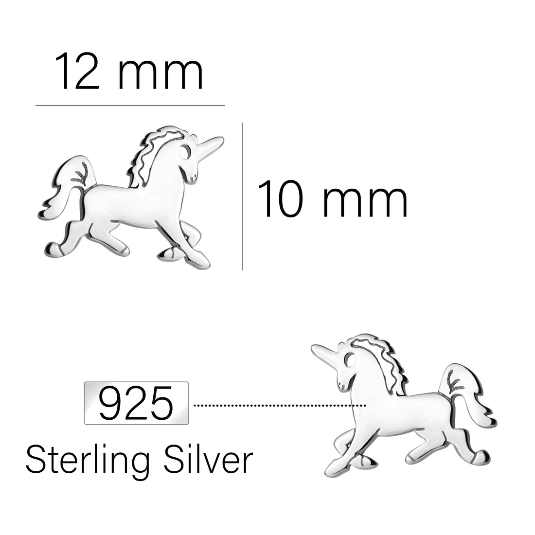 Einhorn Ohrstecker in 925 Silber