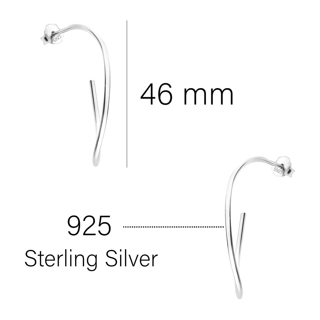 Gebogen Ohrstecker in 925 Silber