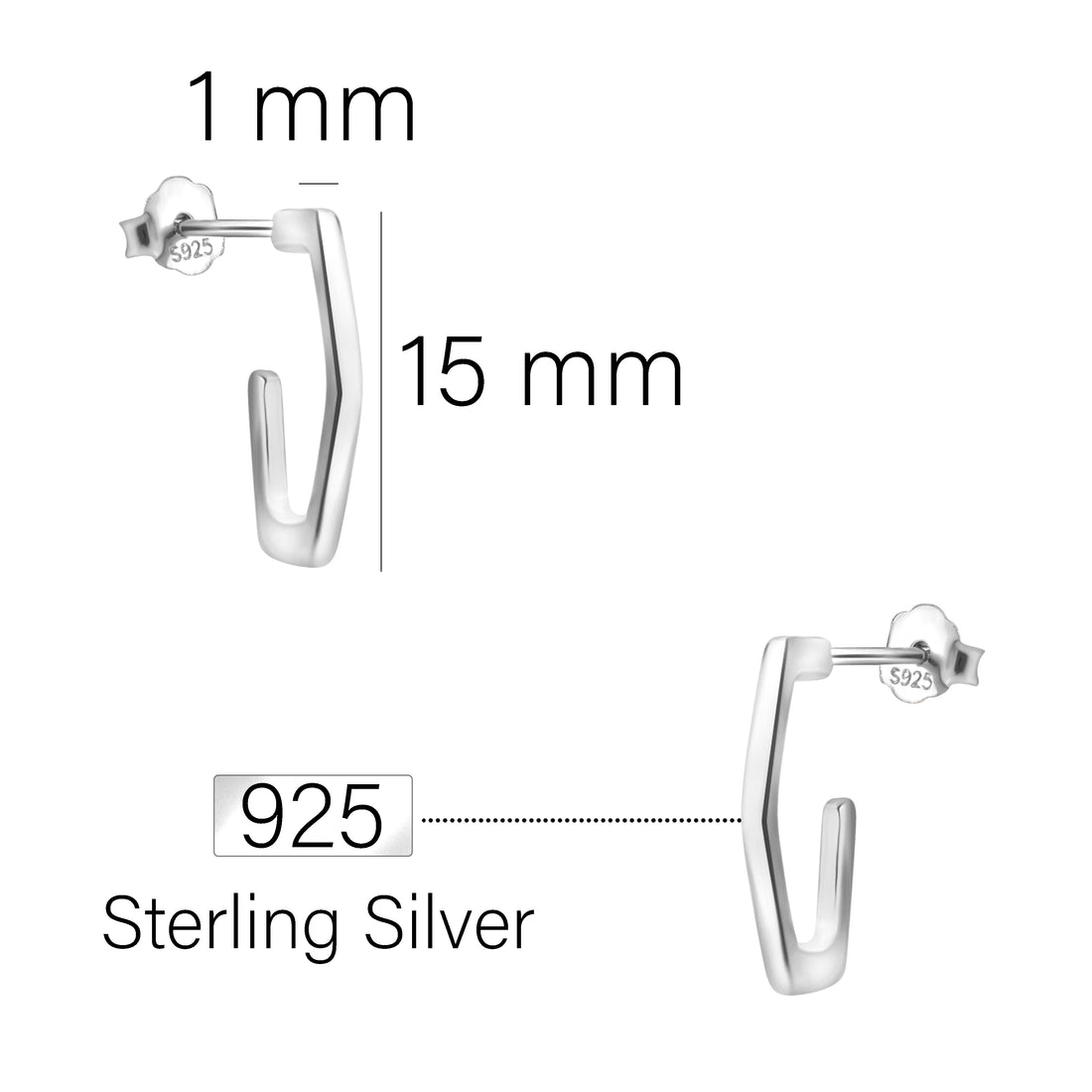 Hexagon Ohrstecker in 925 Silber