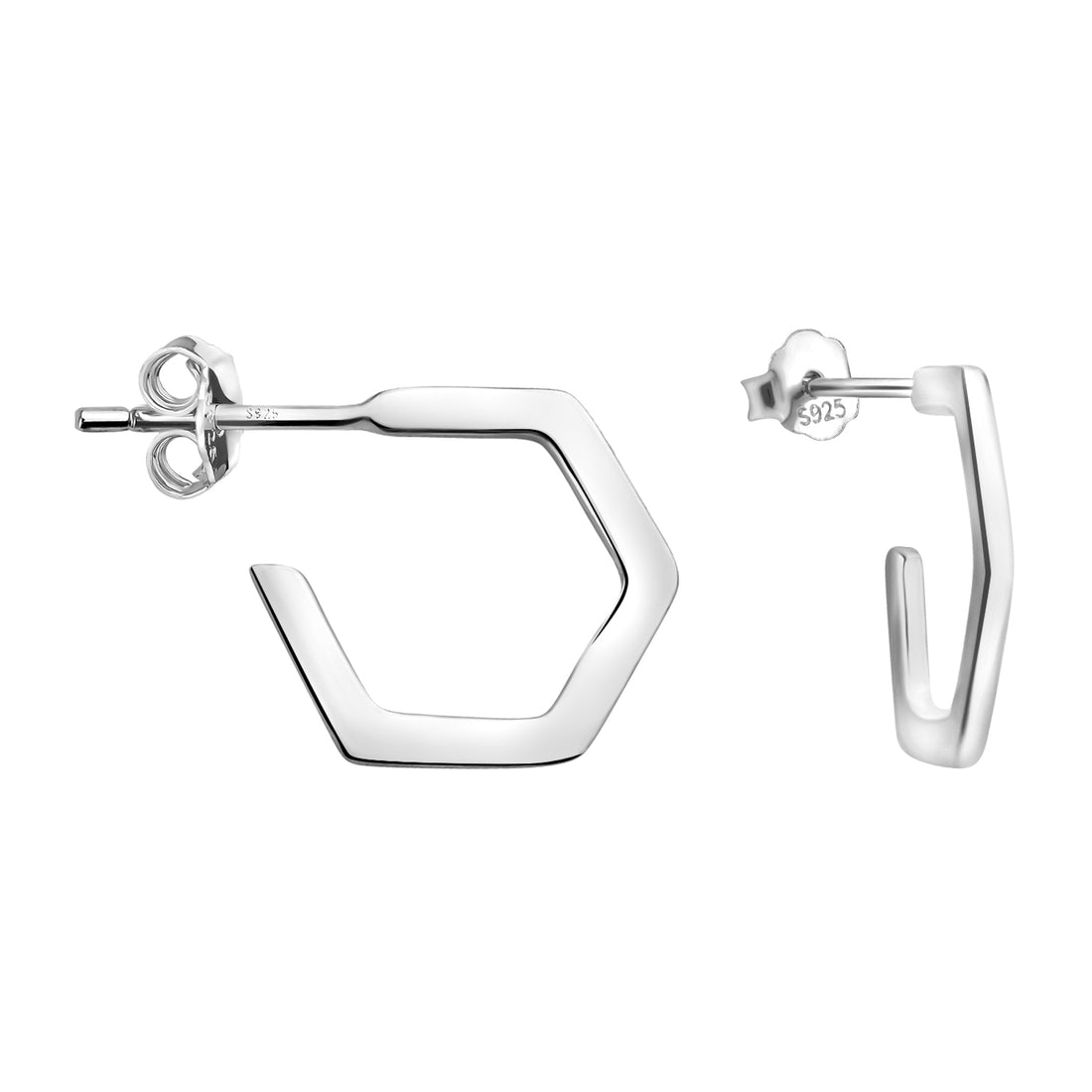 Hexagon Ohrstecker in 925 Silber