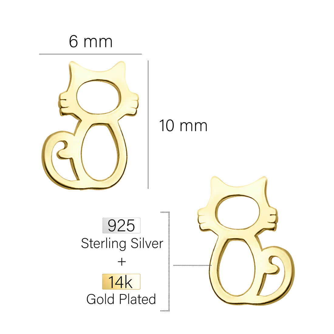 Katze Ohrstecker in 925 Silber