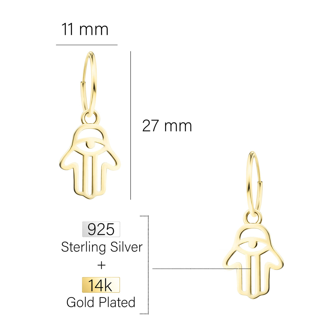 Fatimas Hand Ohrhänger in 925 Silber