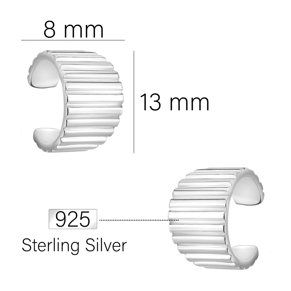 Geriffelt Ohrstecker in 925 Silber