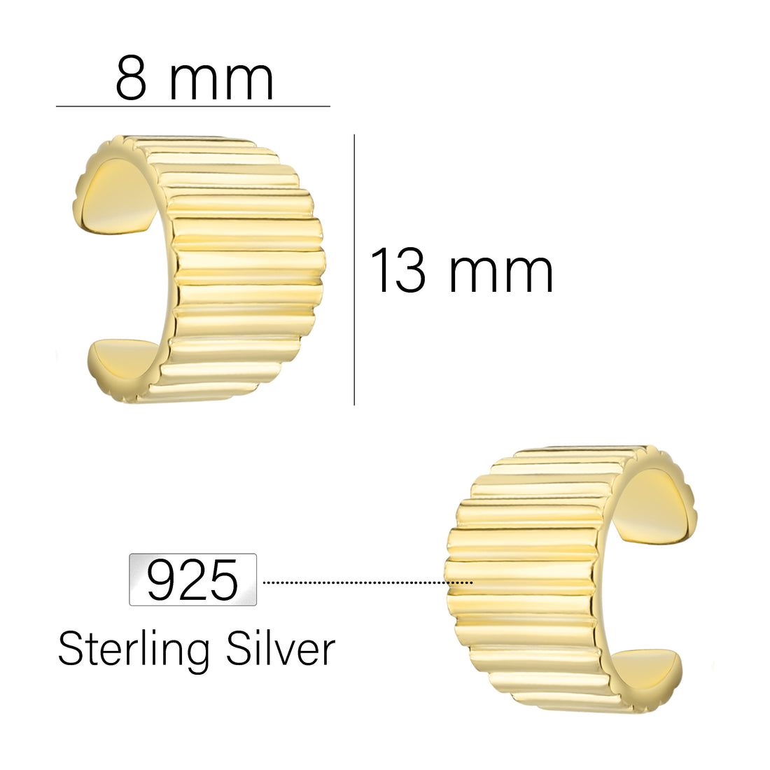 Geriffelt Ohrstecker in 925 Silber