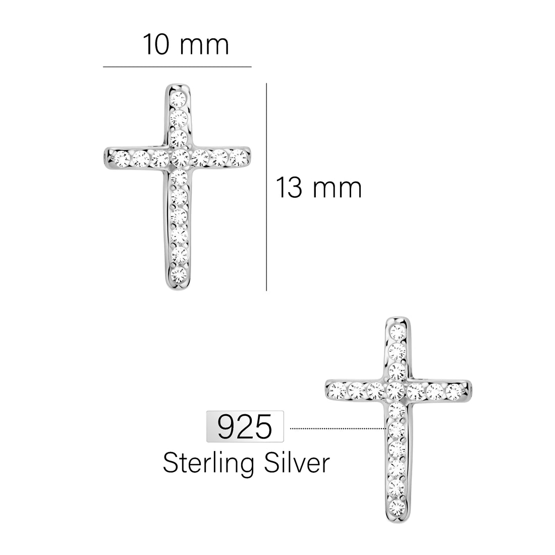 Kreuz Ohrstecker in 925 Silber