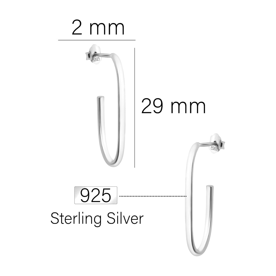 Gebogen Ohrstecker in 925 Silber
