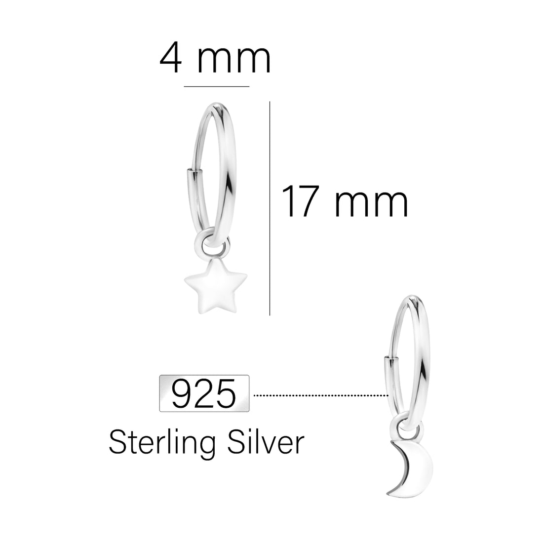 Mond Stern Ohrhänger in 925 Silber