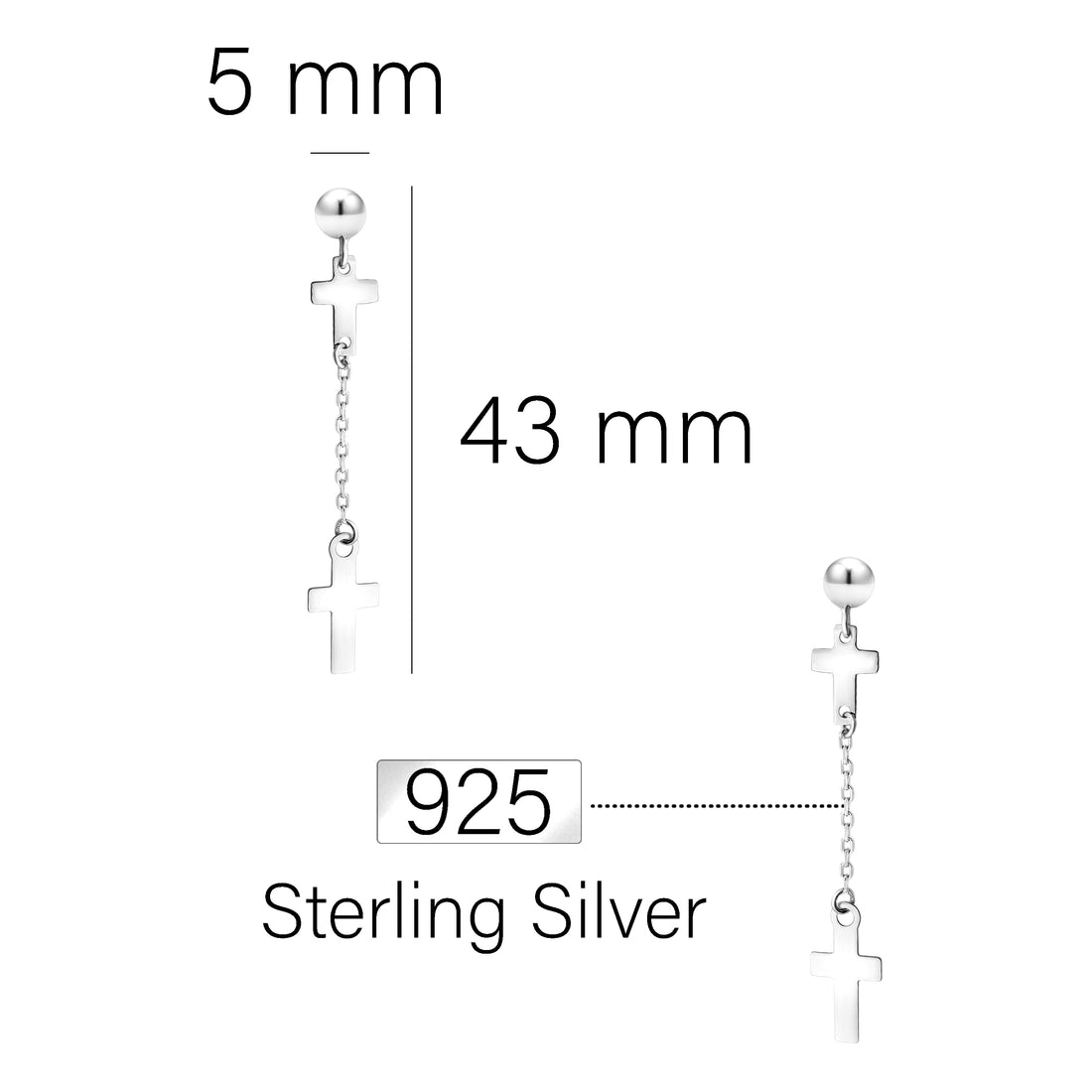 Kreuz Ohrhänger in 925 Silber