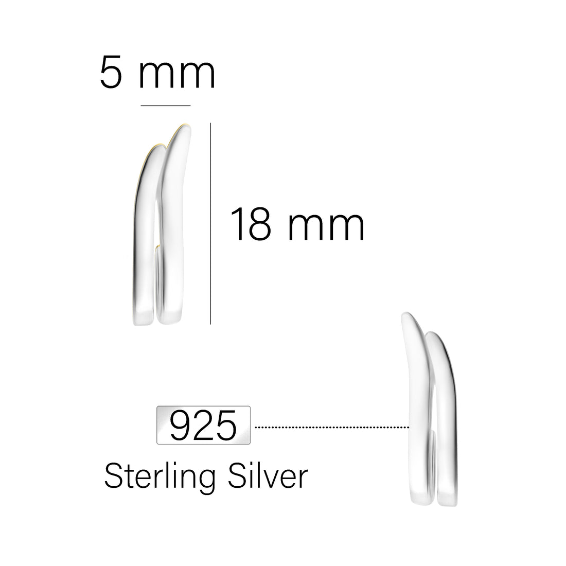 Gebogen Ohrstecker in 925 Silber