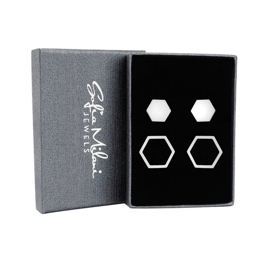 Hexagon Ohrstecker in 925 Silber