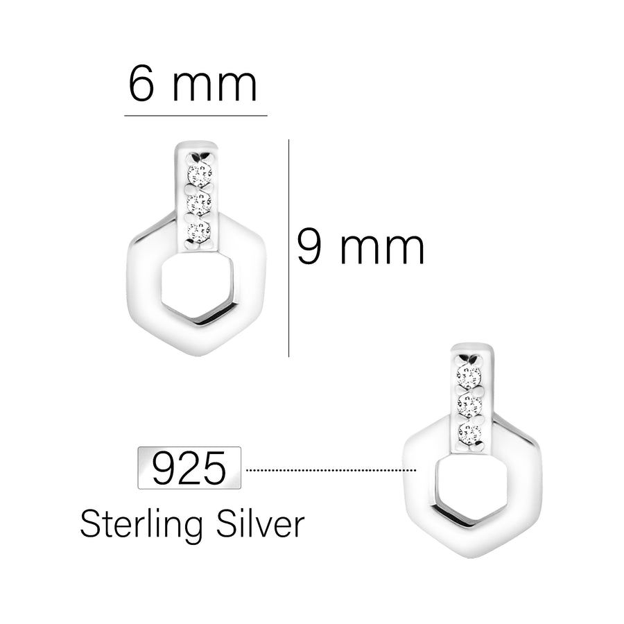Hexagon Ohrstecker in 925 Silber