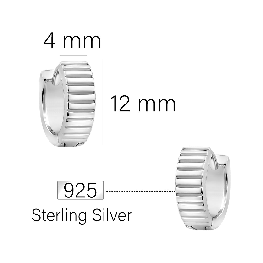 Geriffelt Creolen in 925 Silber