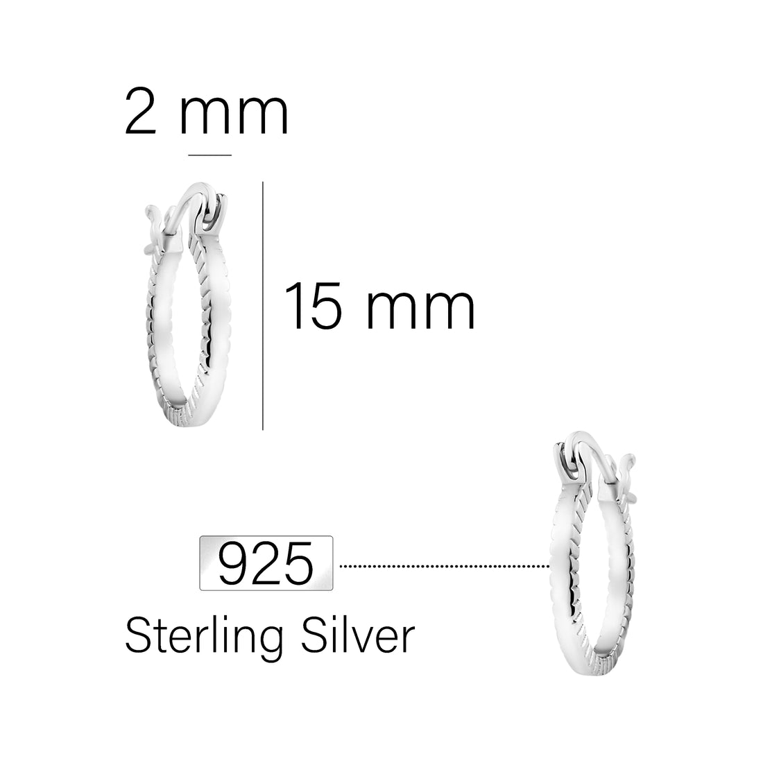 Geriffelt Creolen in 925 Silber