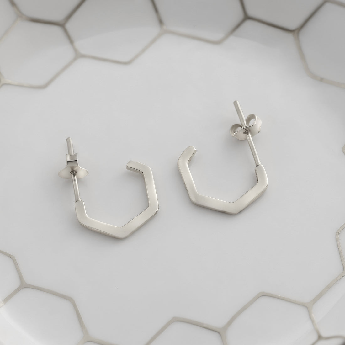 Hexagon Steck Creolen in 925 Silber