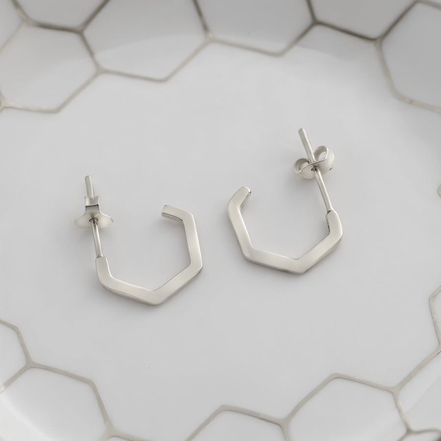 Hexagon Steck Creolen in 925 Silber