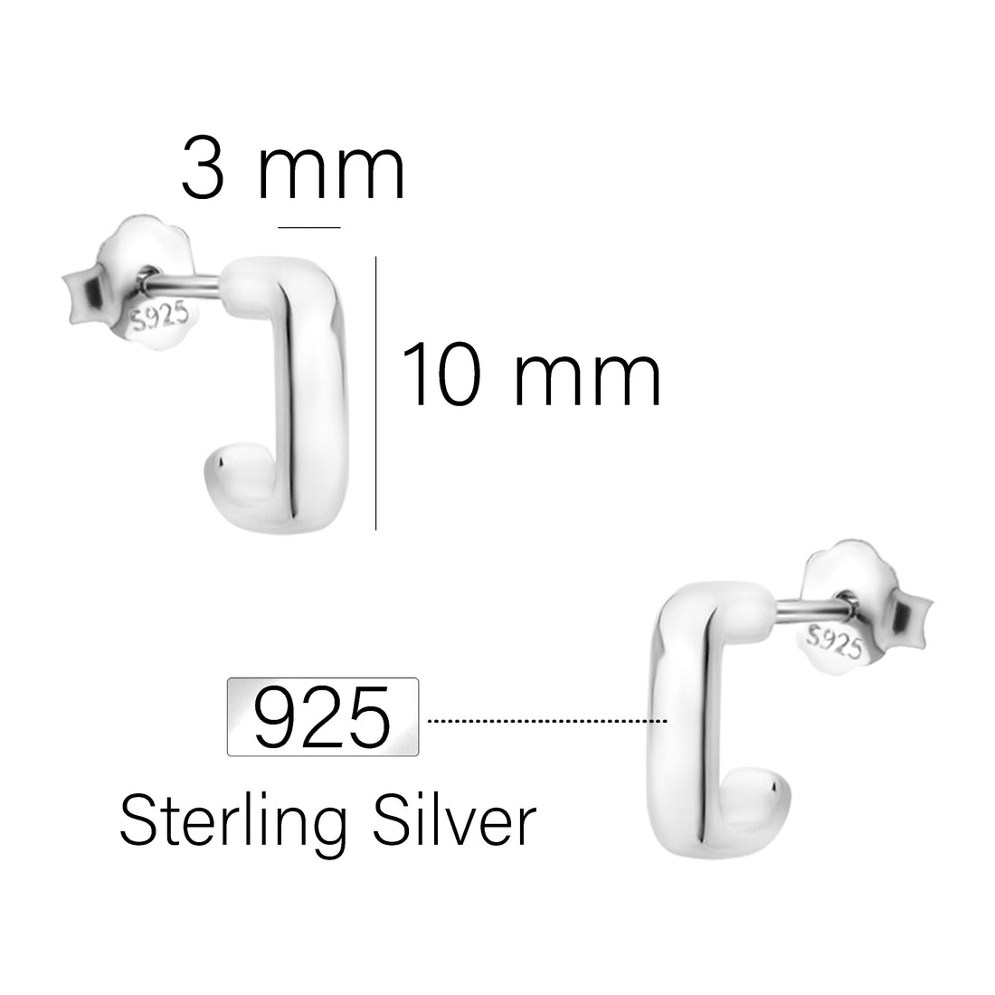 Quadrat Steck Creolen in 925 Silber