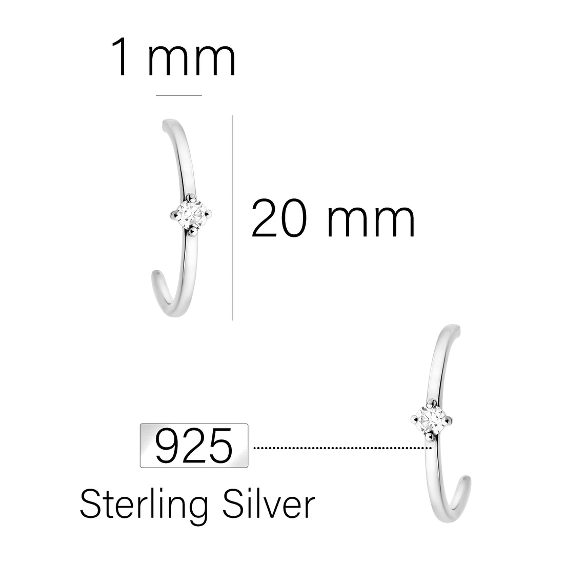 Zirconia Steck Creolen in 925 Silber