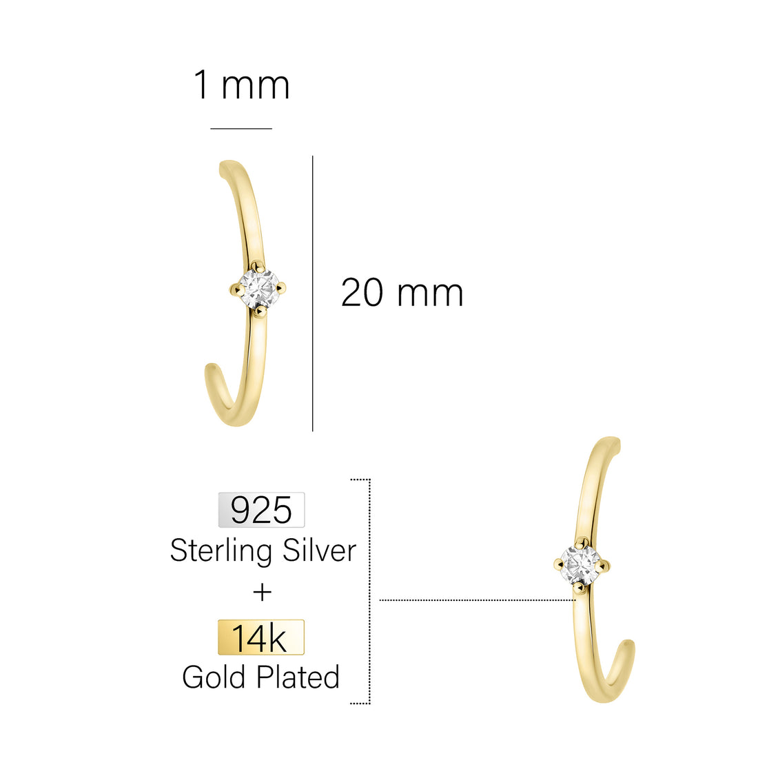 Zirconia Steck Creolen in 925 Silber