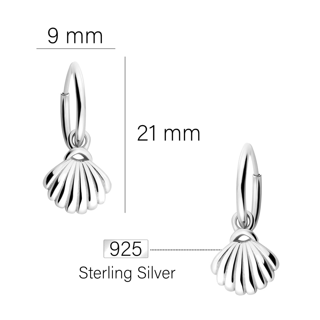 Muschel Creolen in 925 Silber