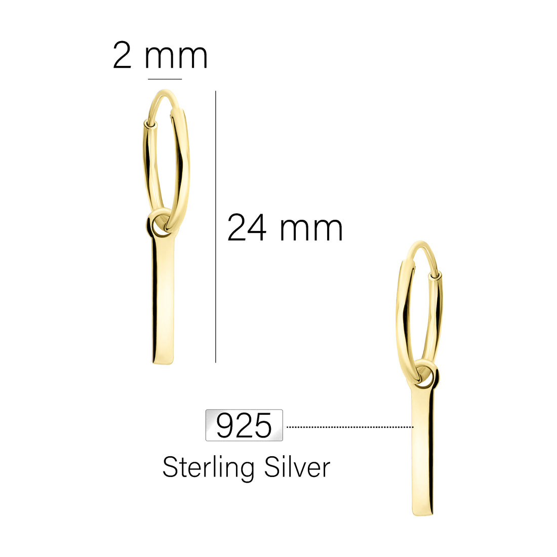 Stab Creolen in 925 Silber