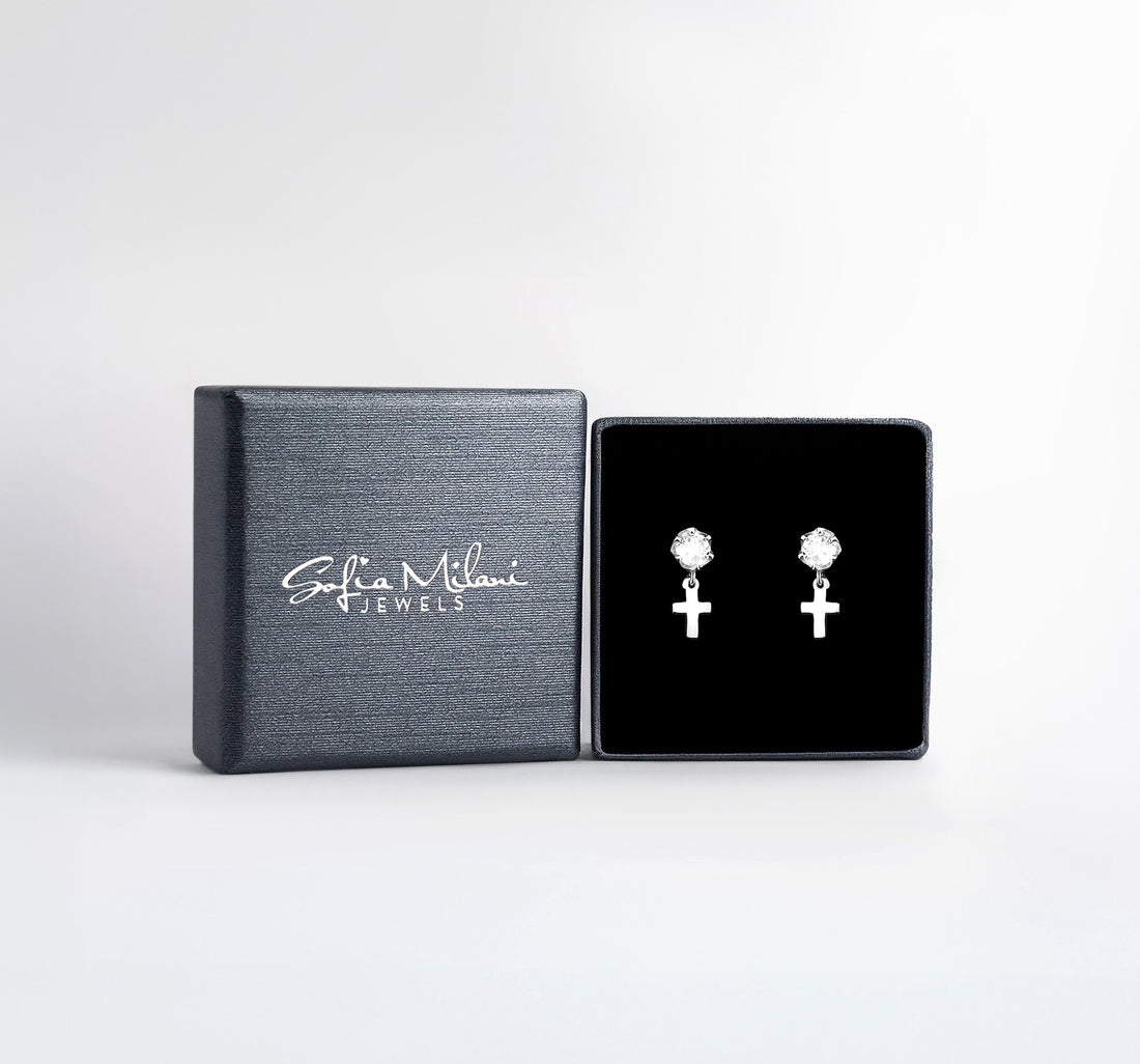 Zirconia Kreuz Ohrstecker in 925 Silber