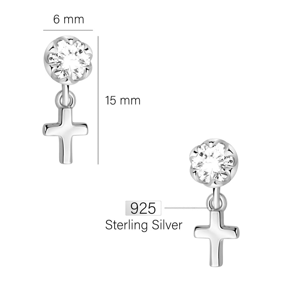 Zirconia Kreuz Ohrstecker in 925 Silber