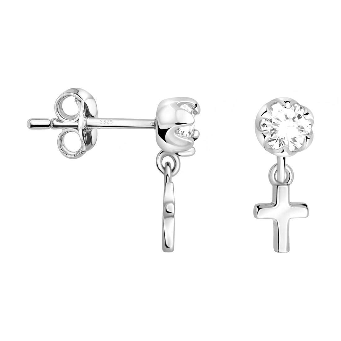Zirconia Kreuz Ohrstecker in 925 Silber
