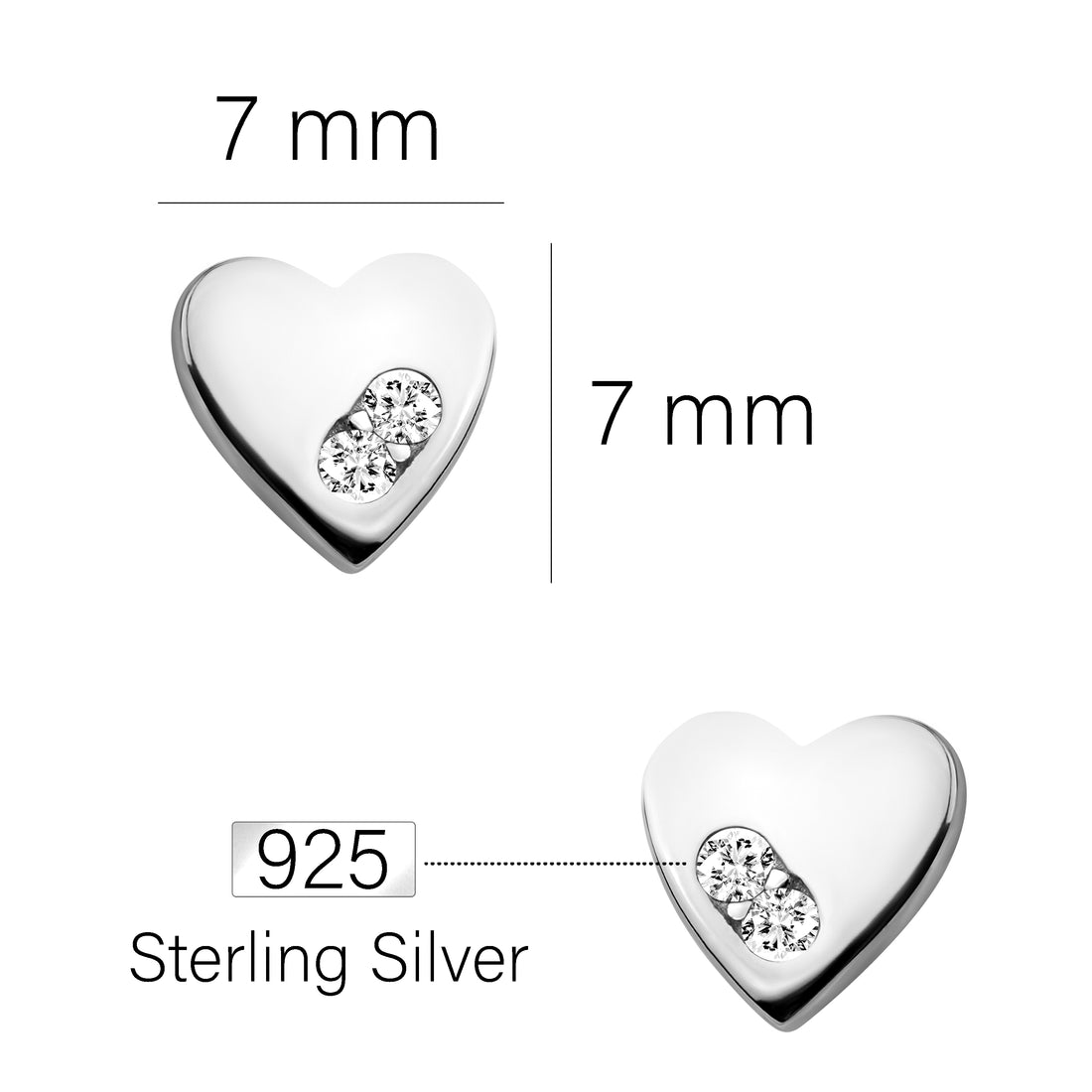 Maßenansicht von Herz Ohrstecker in 925 Silber von Sofia Milani - E1564