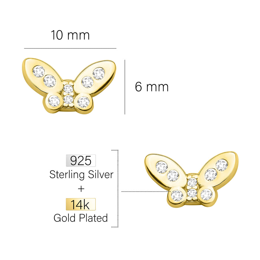 Maßenansicht von Schmetterling Ohrstecker in 925 Silber von Sofia Milani - E1567