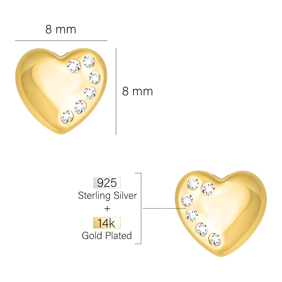 Maßenansicht von Herz Ohrstecker in 925 Silber von Sofia Milani - E1569