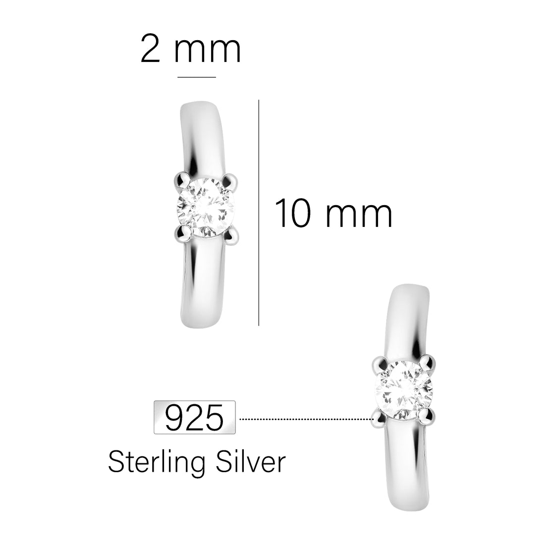 Maßenansicht von Zirkonia Steck Creolen in 925 Silber von Sofia Milani - E1570
