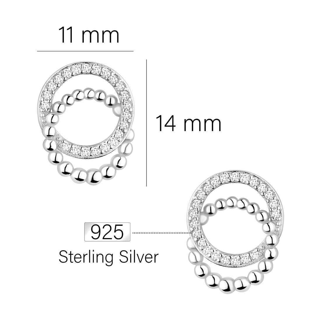 Maßenansicht von Kreis Kugel Ohrstecker in 925 Silber von Sofia Milani - E1578
