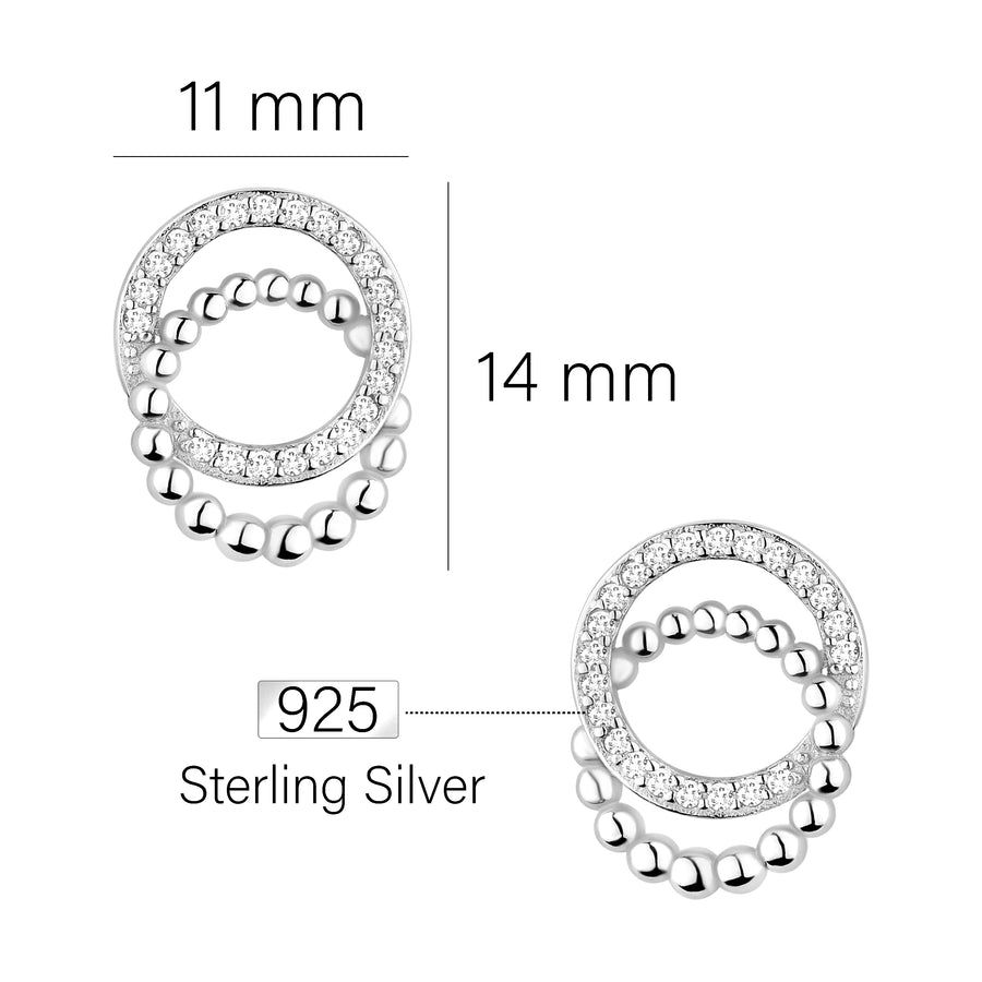Maßenansicht von Kreis Kugel Ohrstecker in 925 Silber von Sofia Milani - E1578