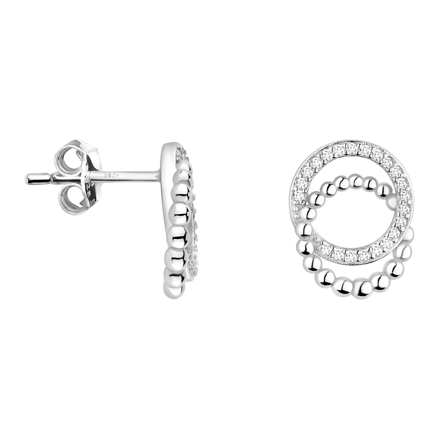Haupt- und Seitenansicht von Kreis Kugel Ohrstecker in 925 Silber von Sofia Milani - E1578