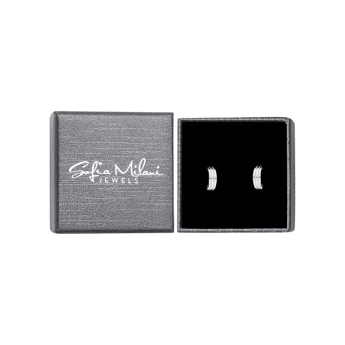 Boxansicht von Dreifach Steck Creolen in 925 Silber von Sofia Milani - E1592