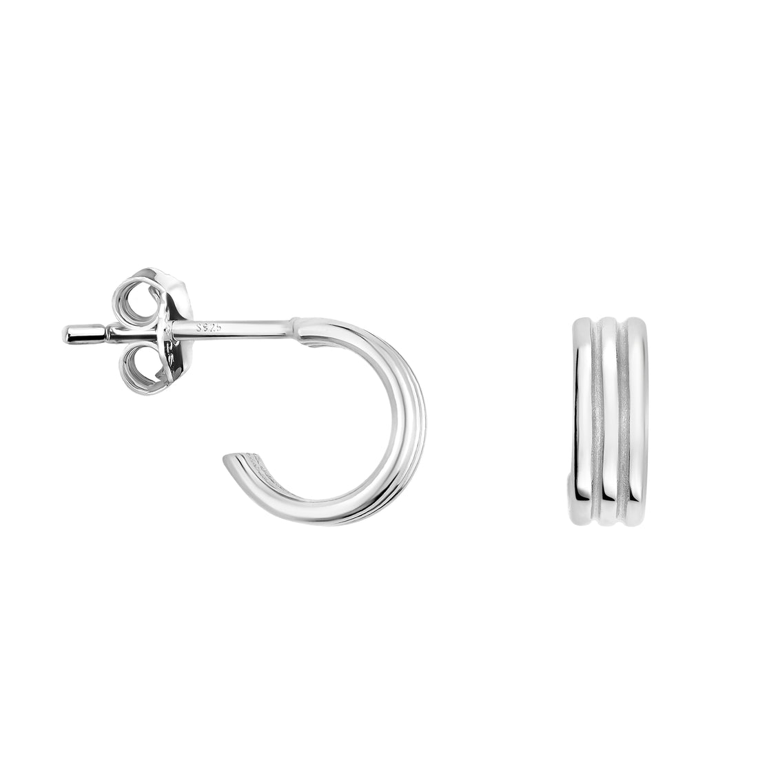 Haupt- und Seitenansicht von Dreifach Steck Creolen in 925 Silber von Sofia Milani - E1592