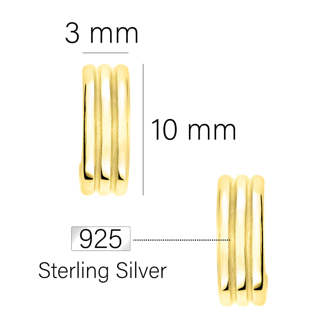 Maßenansicht von Dreifach Steck Creolen in 925 Silber von Sofia Milani - E1593