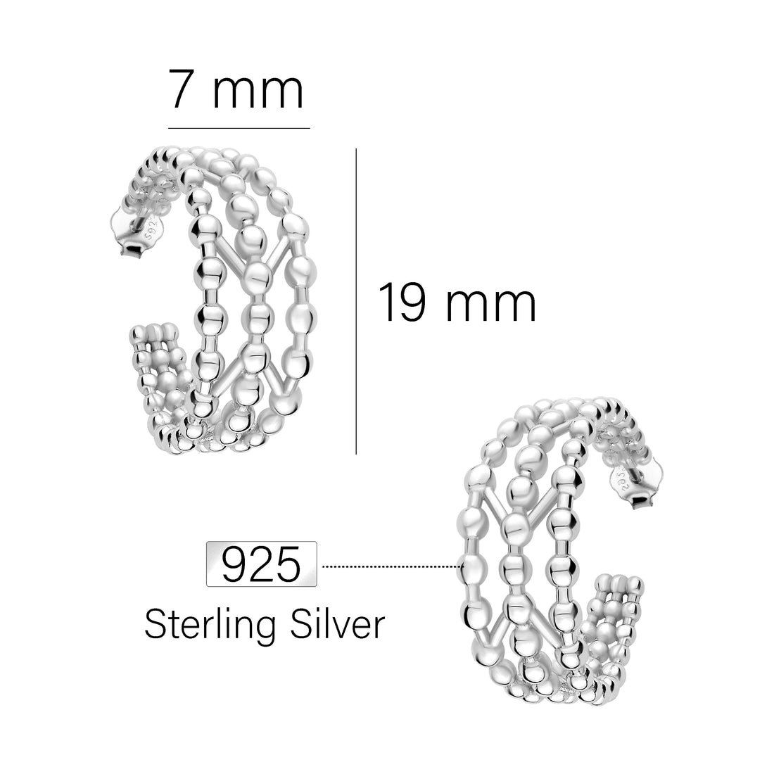 Maßenansicht von Kugeln Steck Creolen in 925 Silber von Sofia Milani - E1594