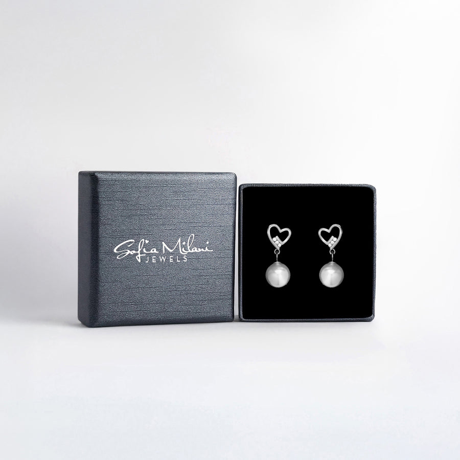 Boxansicht von Herz Perle Ohrhänger in 925 Silber von Sofia Milani - E1600