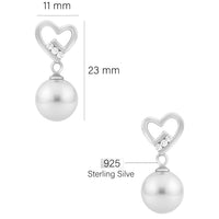 Maßenansicht von Herz Perle Ohrhänger in 925 Silber von Sofia Milani - E1600