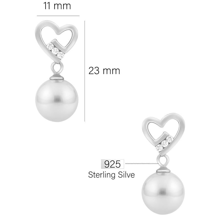 Maßenansicht von Herz Perle Ohrhänger in 925 Silber von Sofia Milani - E1600