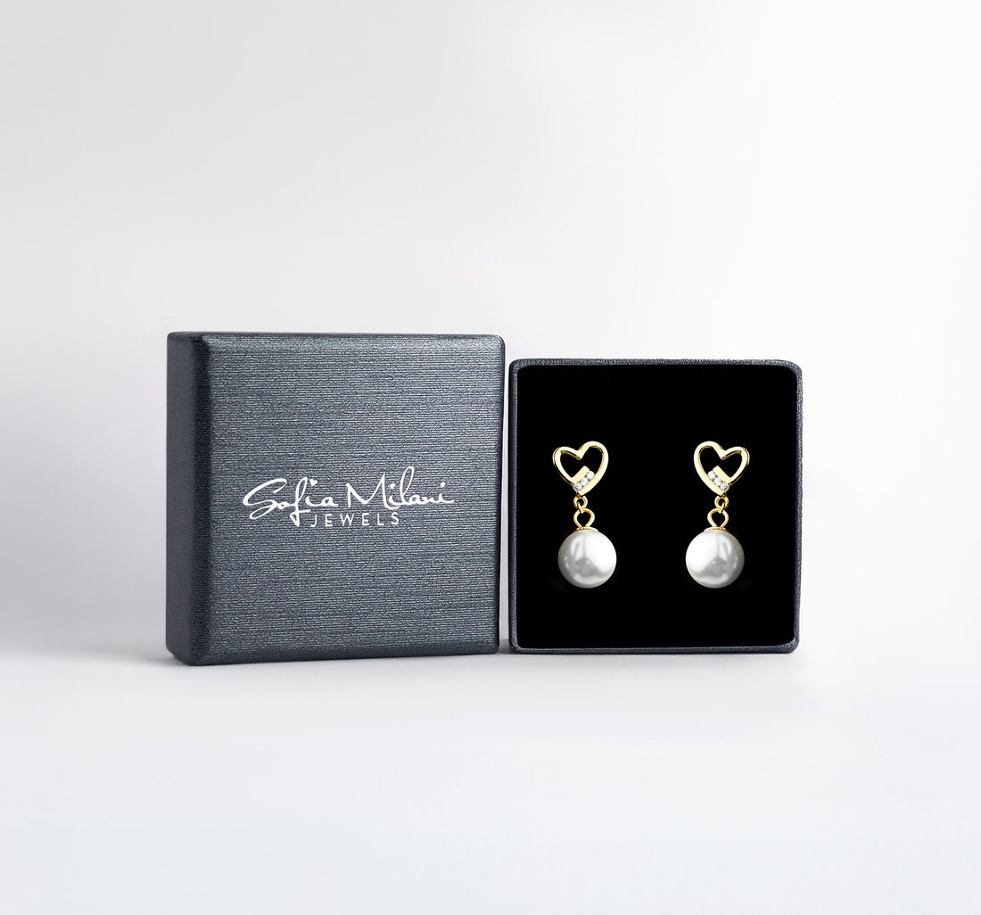 Boxansicht von Herz Perle Ohrhänger in 925 Silber von Sofia Milani - E1601