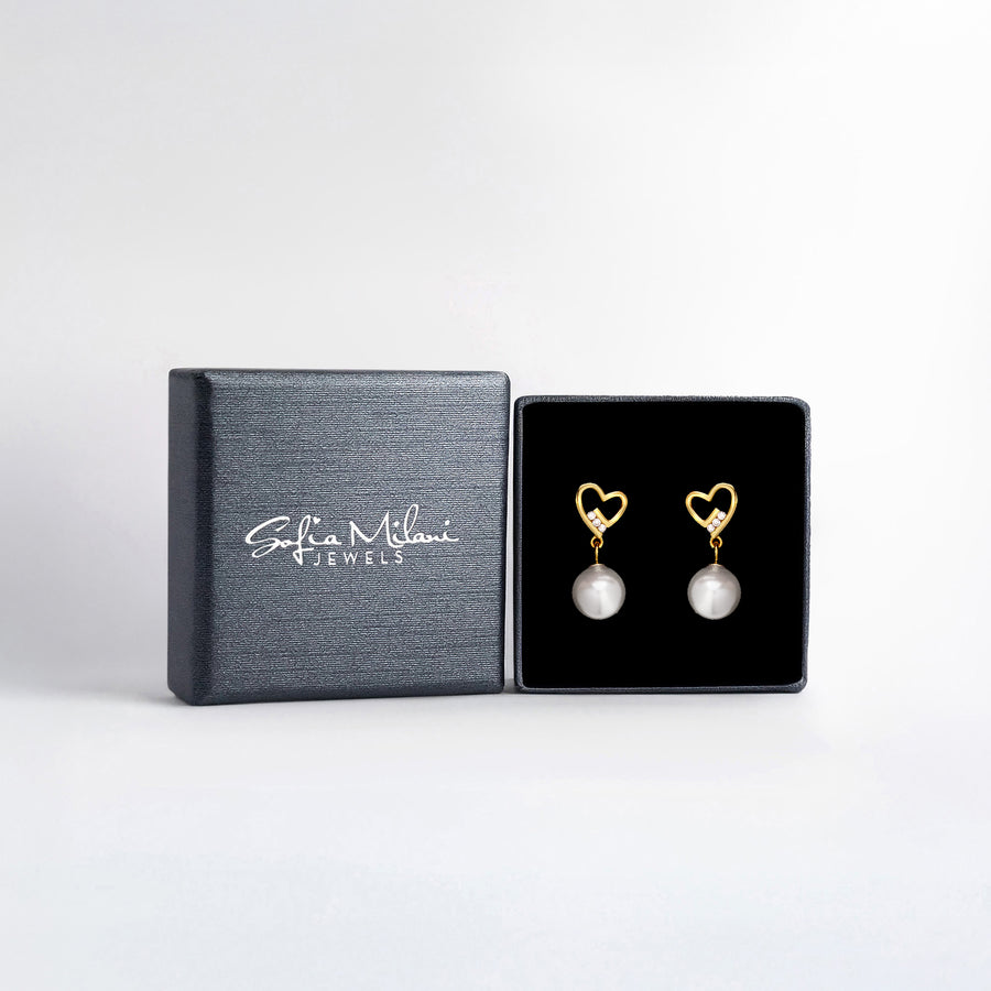 Boxansicht von Herz Perle Ohrhänger in 925 Silber von Sofia Milani - E1601
